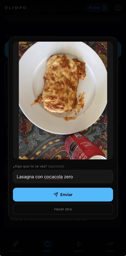 Foto de un plato dentro de OLIMPO con sus calorías y macros