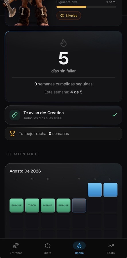 Pantalla de Racha de OLIMPO